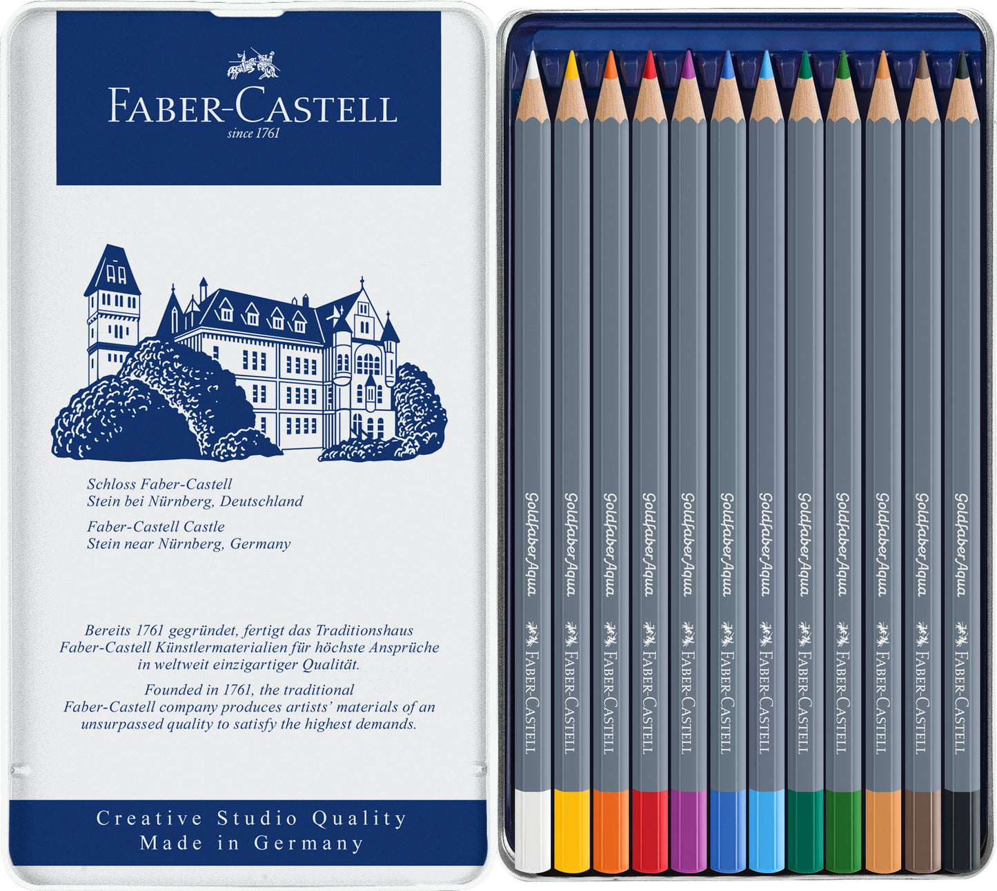 Faber-Castell Goldfaber Aqua 12 Watercolour Pencils Tin Case