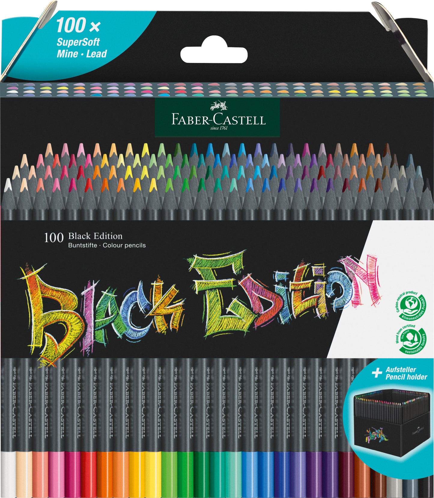 Faber-Castell Black Edition 100 High-Quality Colour Pencils and Pencil Holder