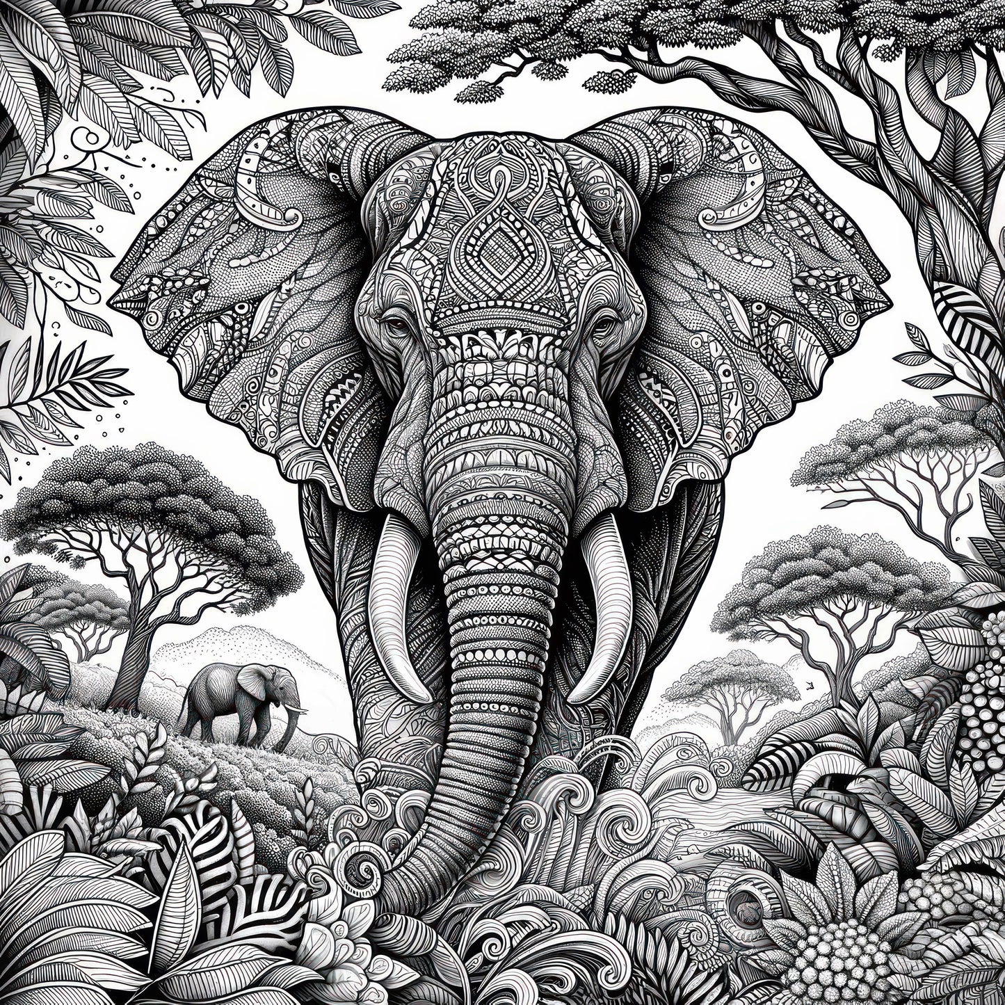 Tribal Elephant Coloring Poster - Majestic Animal Art | iColor