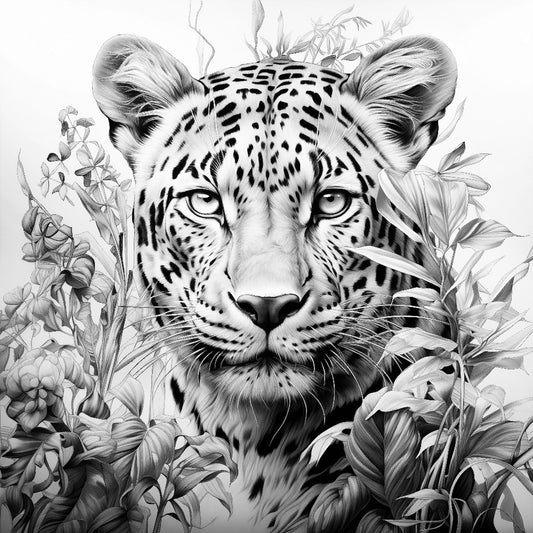 Fine Art - Leafy Leopard Coloring Poster - Majestic Animal Art | iColor