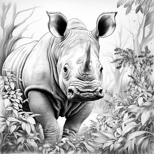 Fine Art - African Rhino Coloring Poster - Majestic Animal Art | iColor