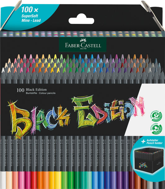 Faber-Castell Black Edition 100 High-Quality Colour Pencils and Pencil Holder