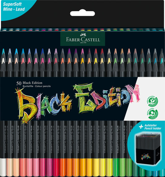 Faber-Castell Black Edition 50 High-Quality Colour Pencils and Pencil Holder