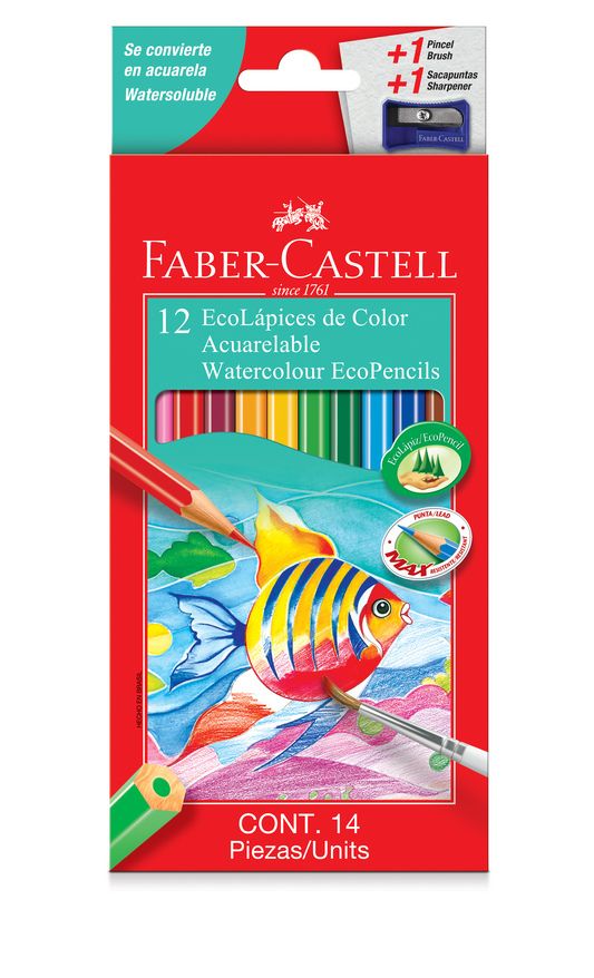 Faber-Castell 12 Watercolour EcoPencils with Sharpener and Brush