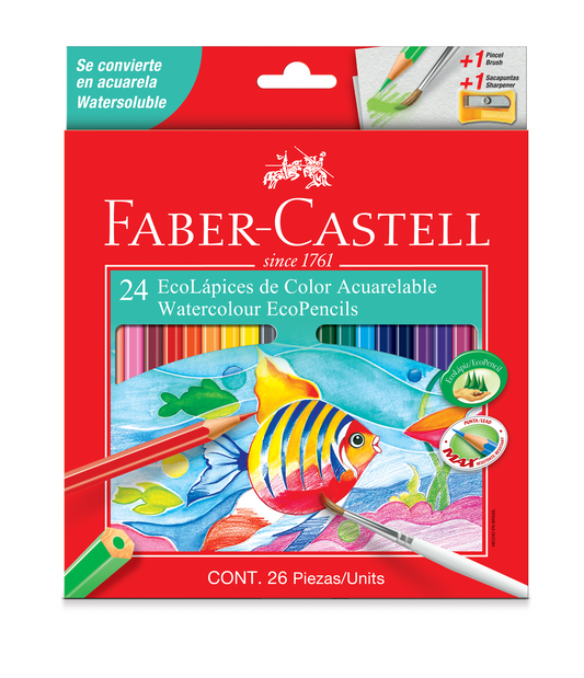 Faber-Castell 24 Watercolour EcoPencils with Sharpener and Brush