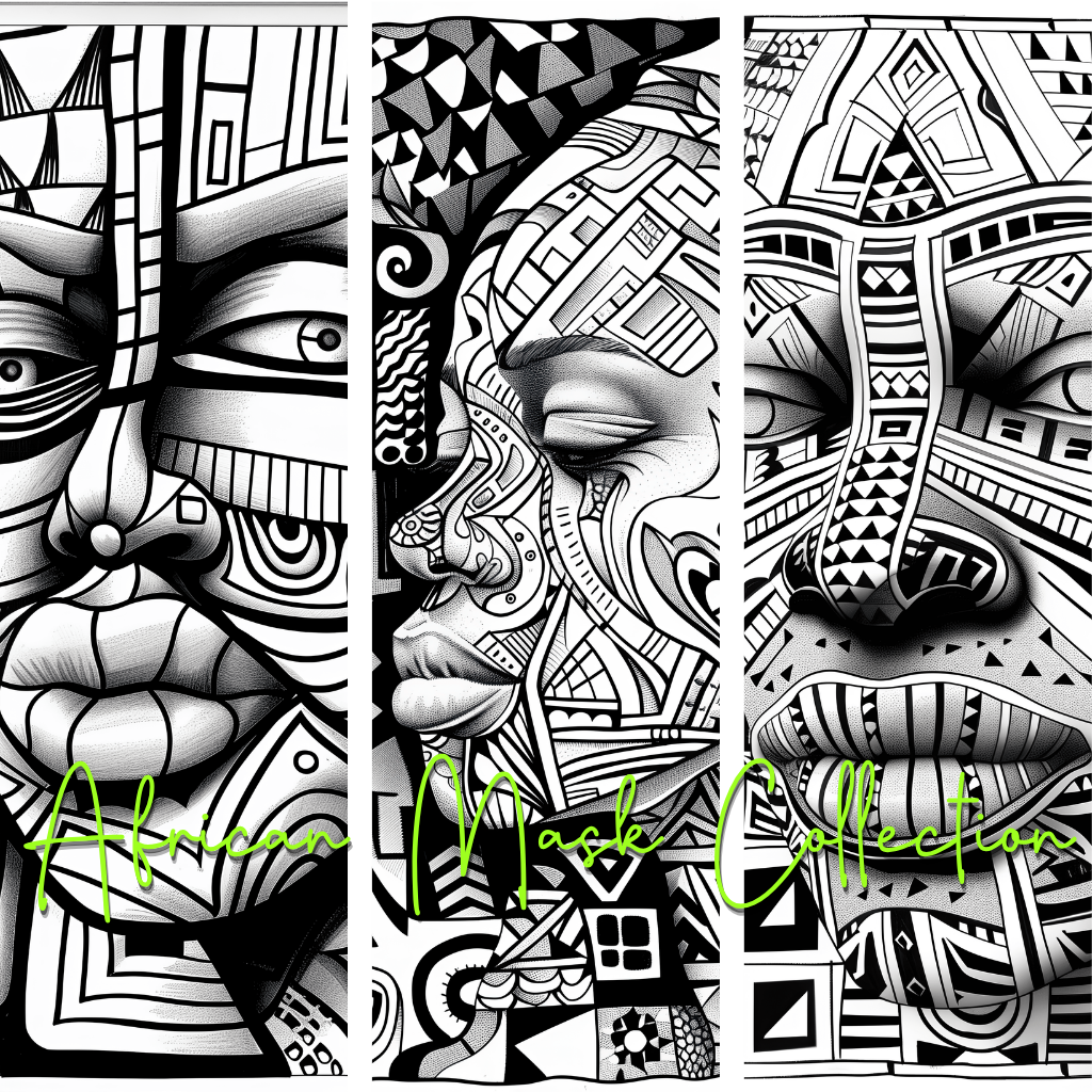African Mask Collection Colouring Posters - African Art | iColor