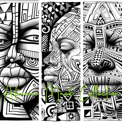 African Mask Collection Colouring Posters - African Art | iColor