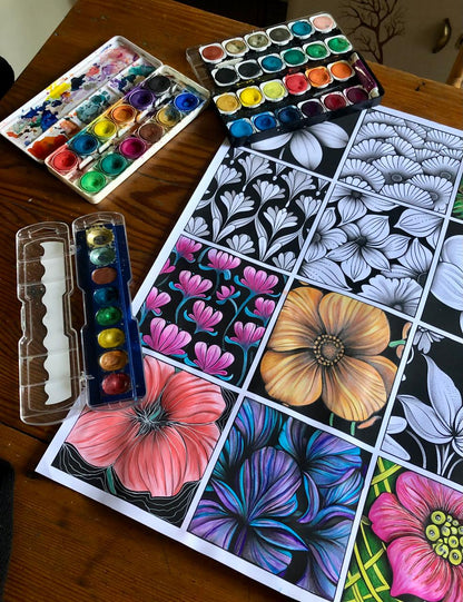 Botanical Zen Mosaic Colouring Products - Intricate Zentangle Art | iColor