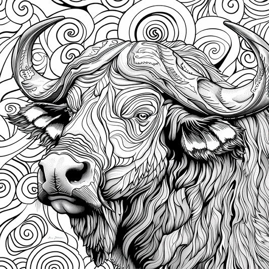 Buffalo Spirals Coloring Poster - Majestic Animal Art | iColor