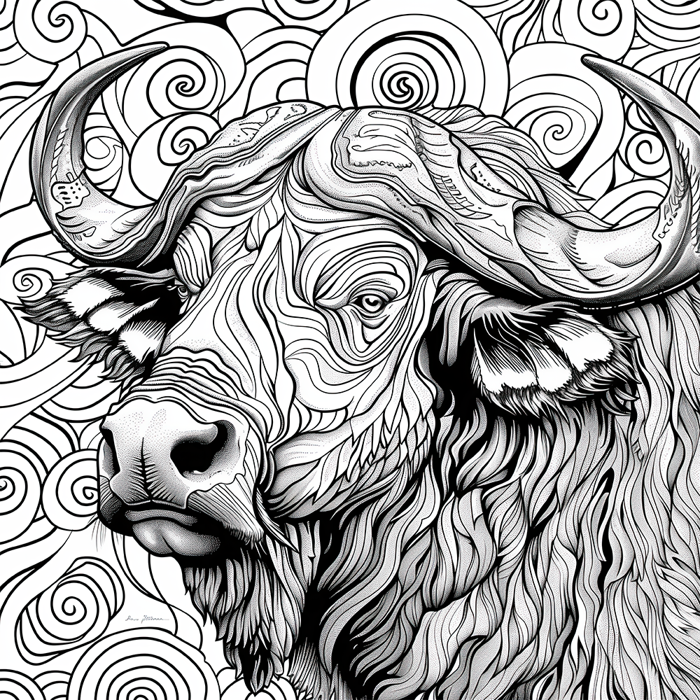 Buffalo Spirals Colouring Products - Majestic Animal Art | iColor