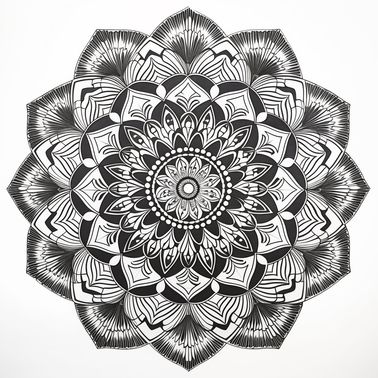 Geometric Mandala White Colouring Products - Intricate Mandala Art | iColor