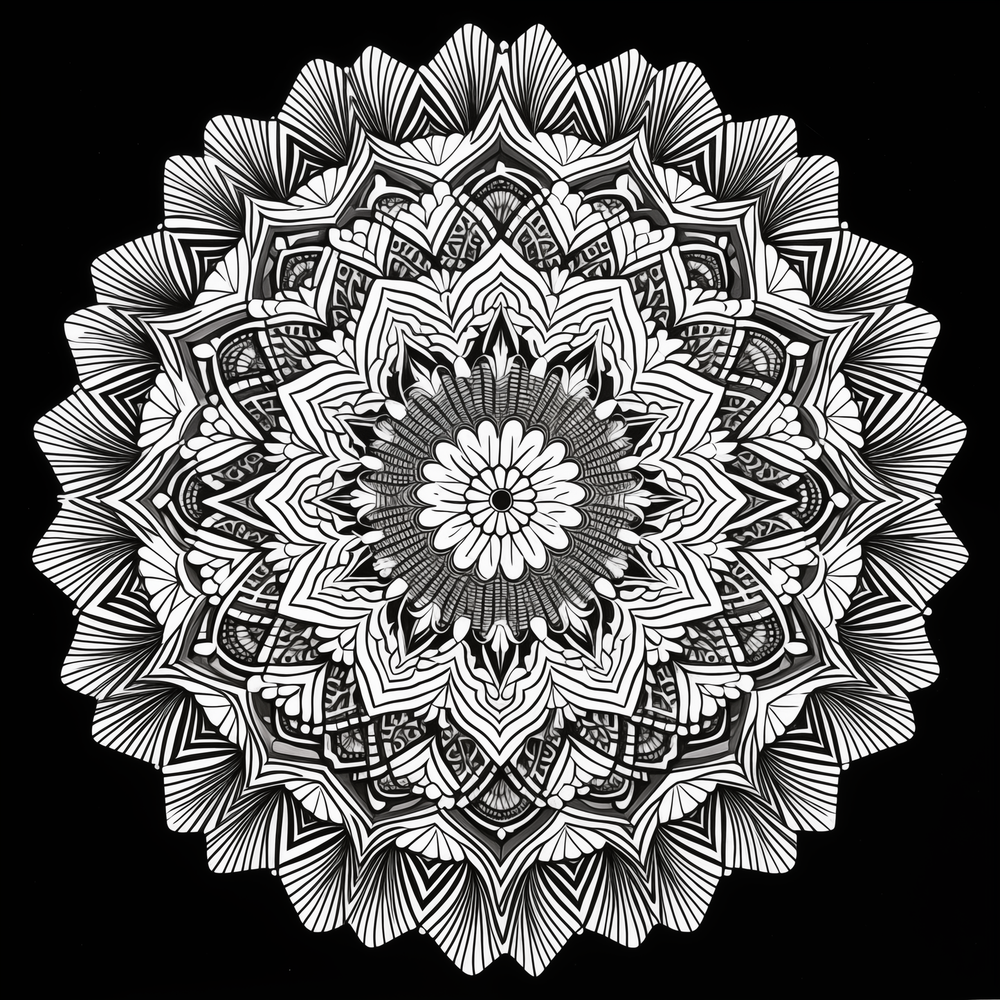 Geometric Mandala Black Colouring Products - Intricate Mandala Art | iColor