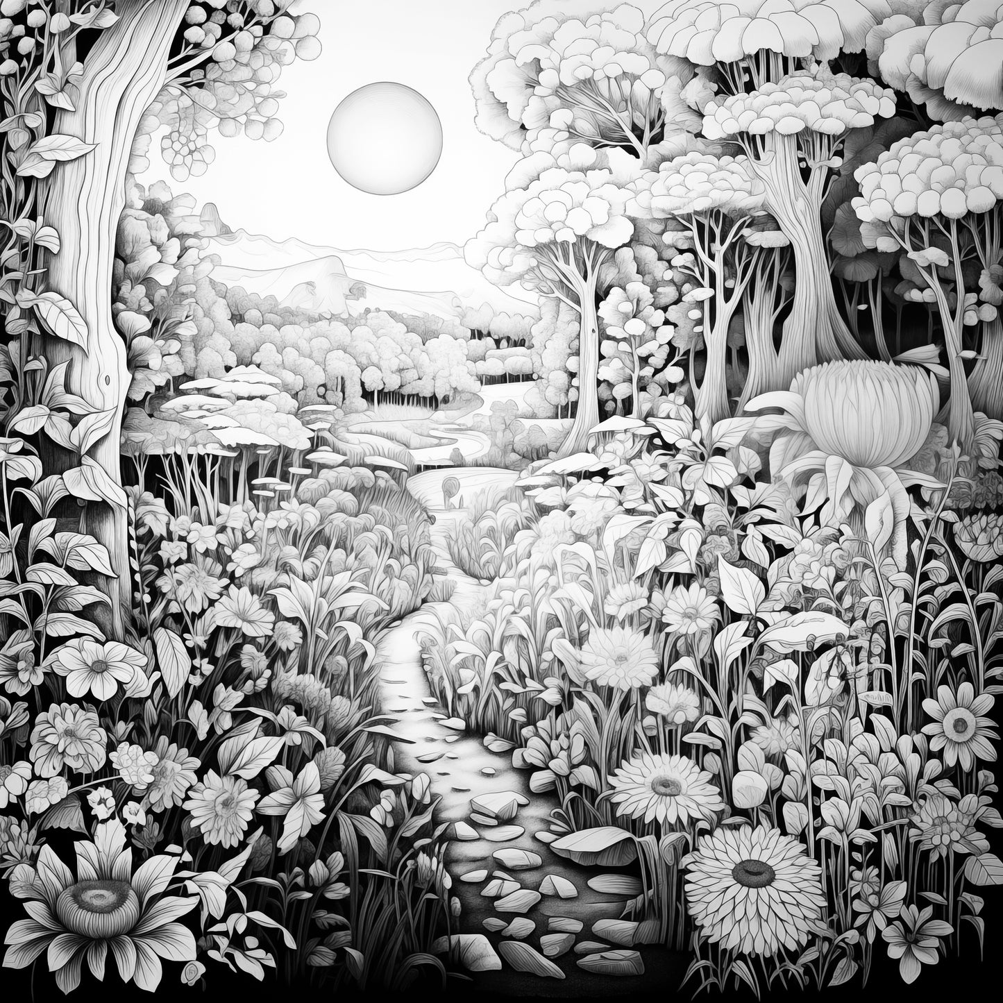 Flower Sunshine Colouring Products - Picturesque Scenery Art | iColor